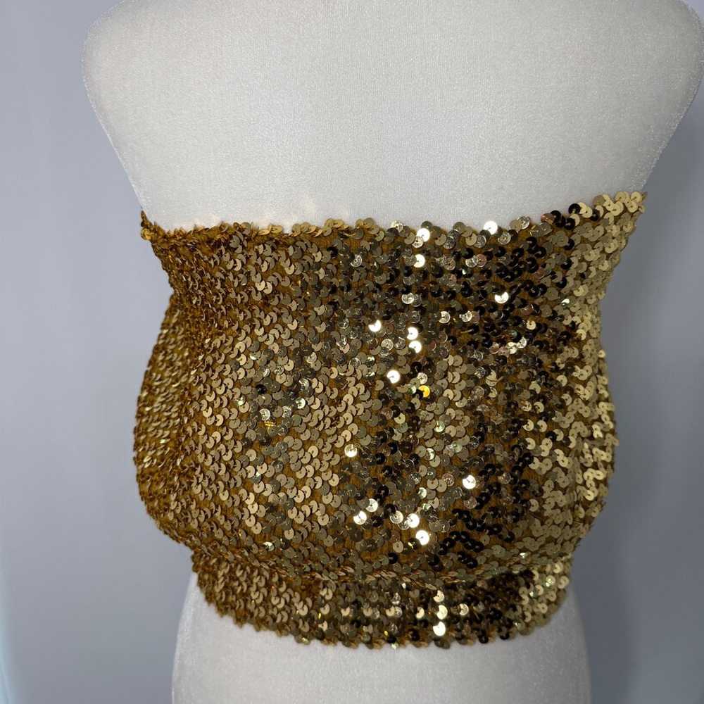 Disco Gold Sequin Strapless Top - Picture 3 of 4